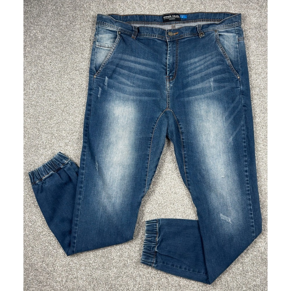 Hyper Denim Jogger Fit Jeans Men's 40 Blue Stretch Elastic Cuff Distressed